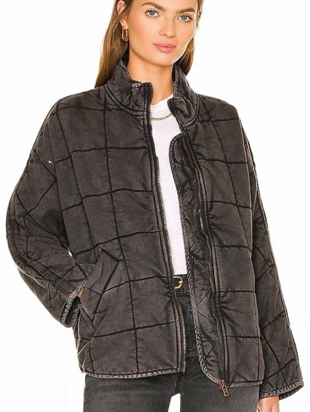 Free People Dolman Quilted Knit Jacket Black Small